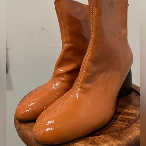 Women’s Orange Patent Leather Ankle Boots